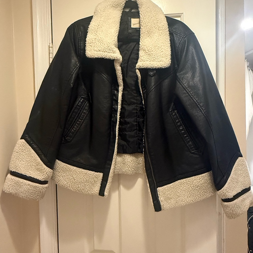 Universal Thread Black and Cream Faux Leather Jacket